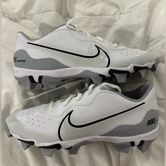 Mens Size 10.5 Nike Alpha Huarache 4 Kystn Baseball Cleats White & Gray New - Picture 2 of 5